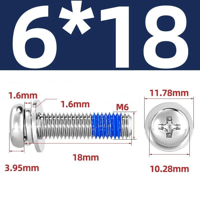 A2 Stainless Steel Phillips Pan Head Machine Screws with Flat & Spring Washers — M2 to M10 - HomeDIYer