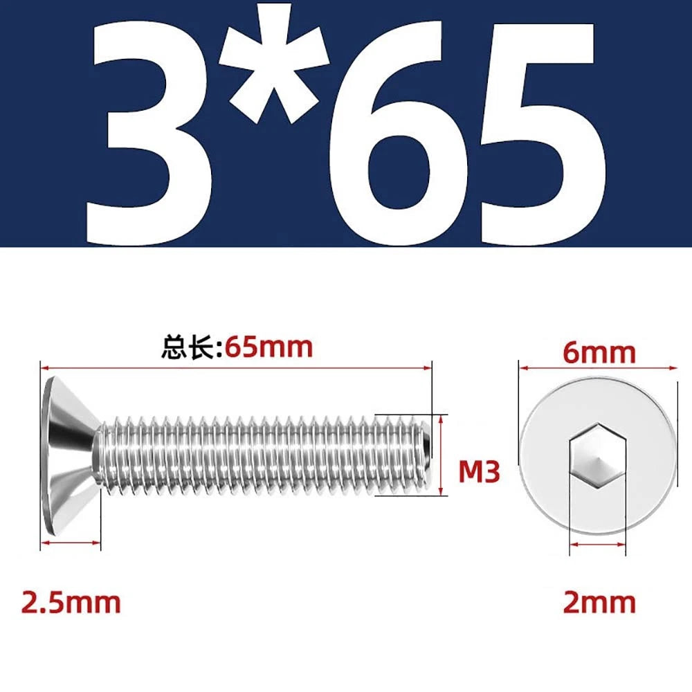 Countersunk Hex Socket Screws – A2 Stainless Steel, M2 to M16, DIN 7991, Fully Threaded