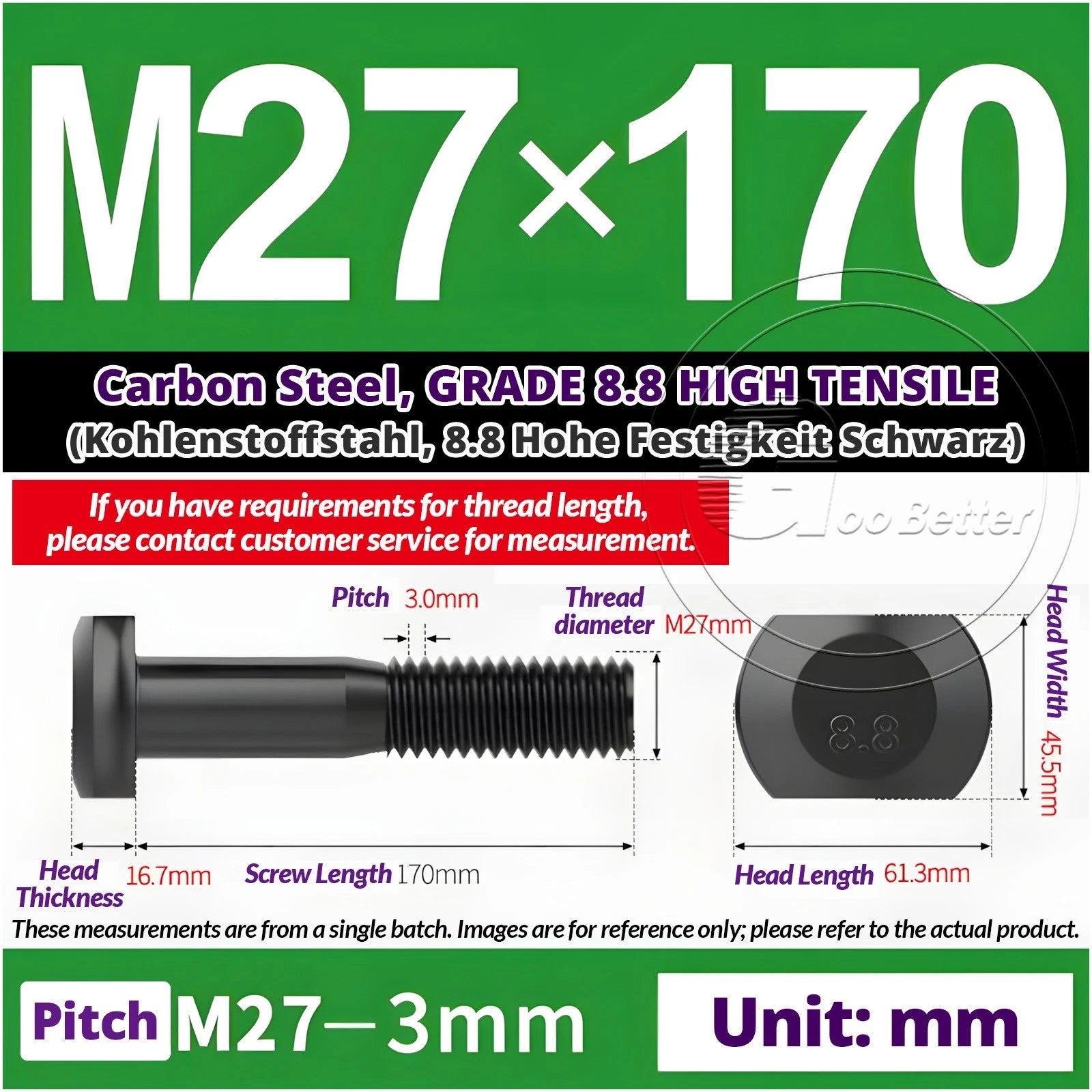 T-Slot Bolts M22 - M42 T Track Bolts 70mm to 500mm Long GRADE 8.8 HIGH TENSILE