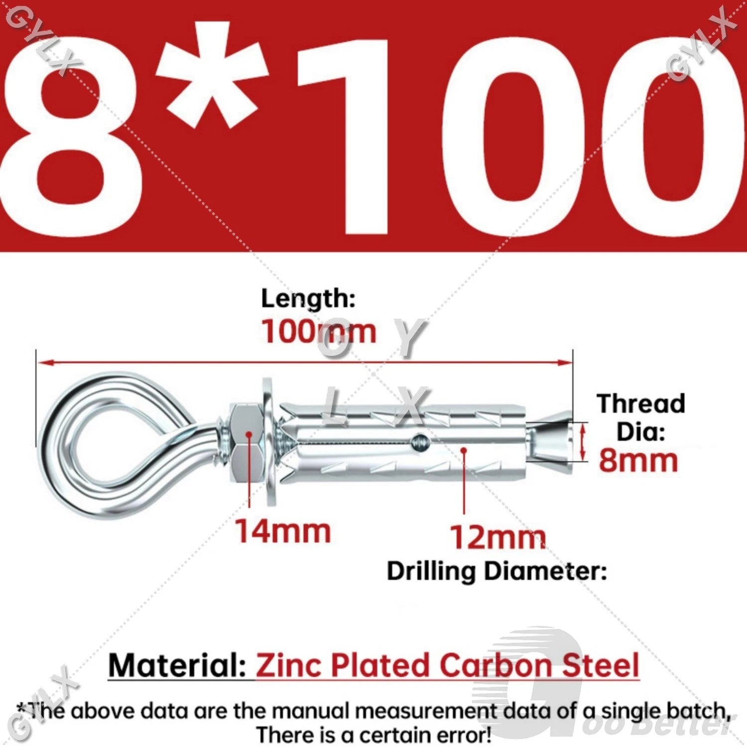 Galvanized Masonry Concrete Expansion Bolts — M6 M8 M10 M12 Wall Anchor Screws