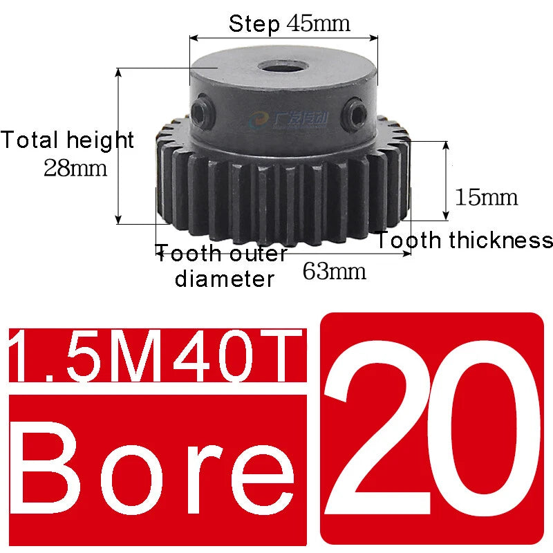 1.5Mod 45# Steel Spur Gears 10-150T Pinion Gear With Step Motor Gear Bore 5-25mm