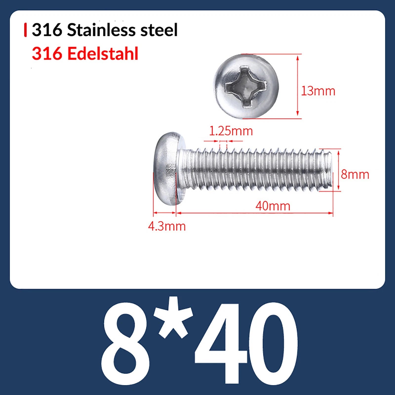 M2 M3 M4 M5 M6 M8 A4 Stainless Steel Phillips Pan Head Machine Screws – DIN 7985, Fully Threaded (4–80mm)
