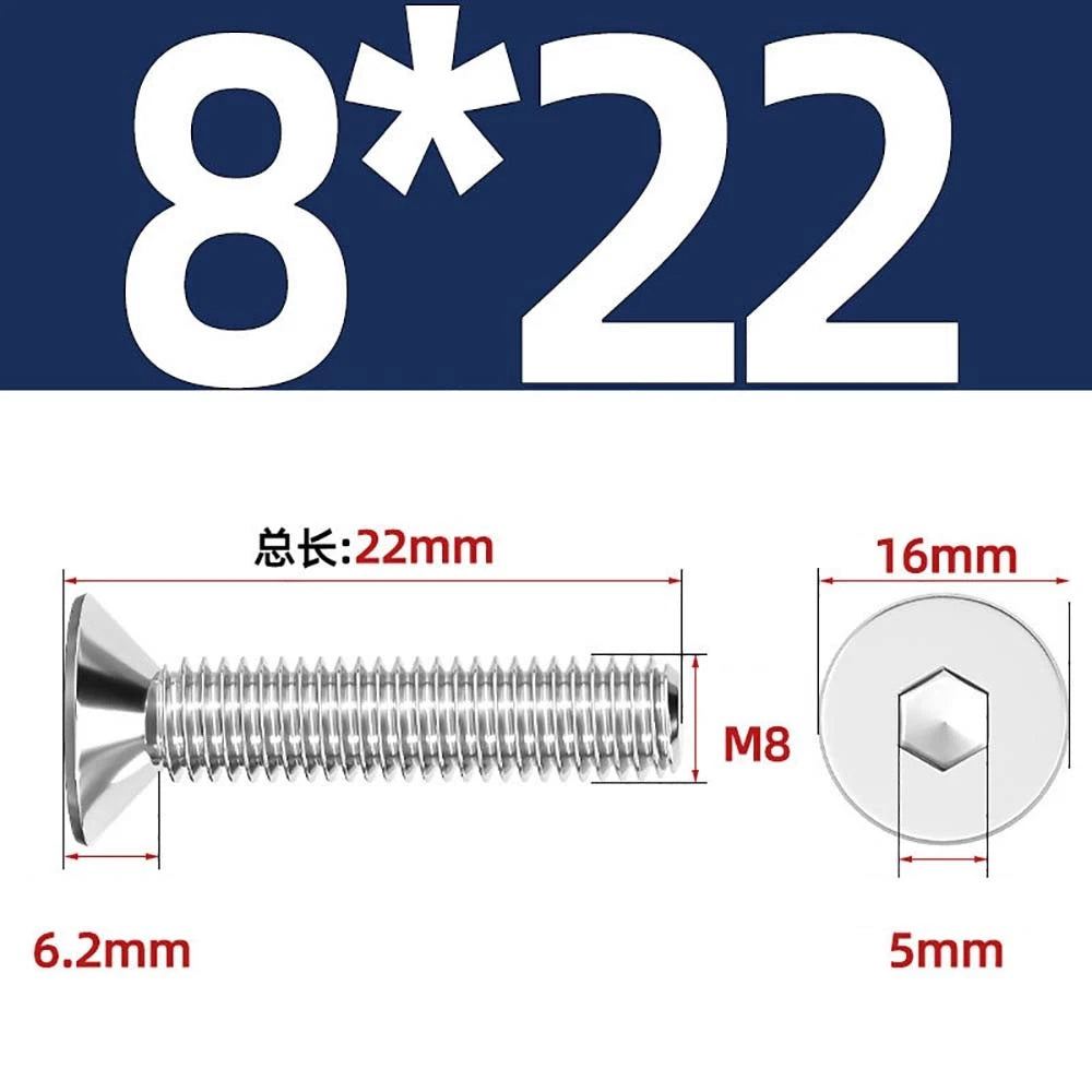 Countersunk Hex Socket Screws – A2 Stainless Steel, M2 to M16, DIN 7991, Fully Threaded