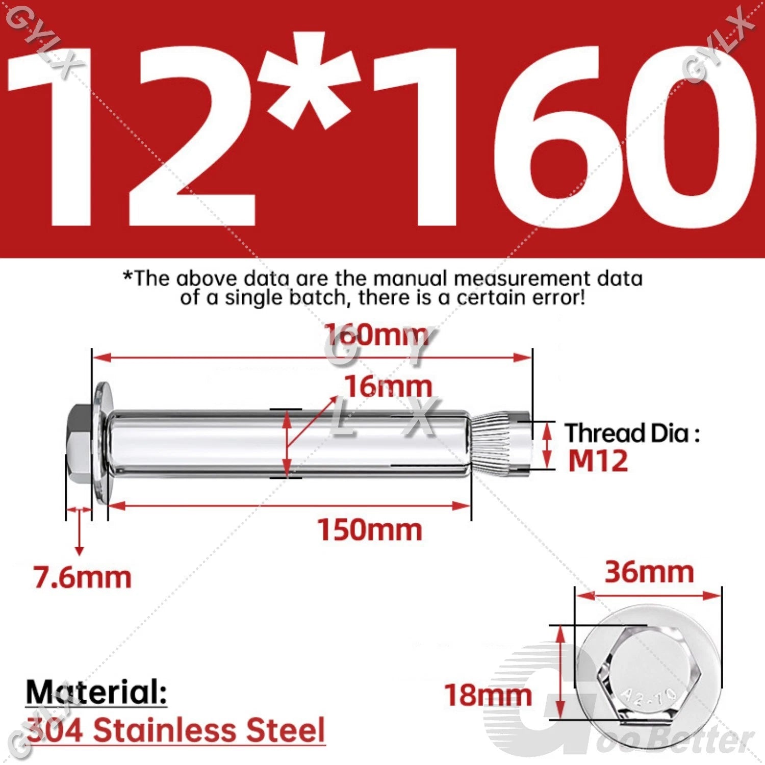 Expansion Anchor Bolts for Masonry — M6 to M16, Stainless Steel & Zinc-Coated
