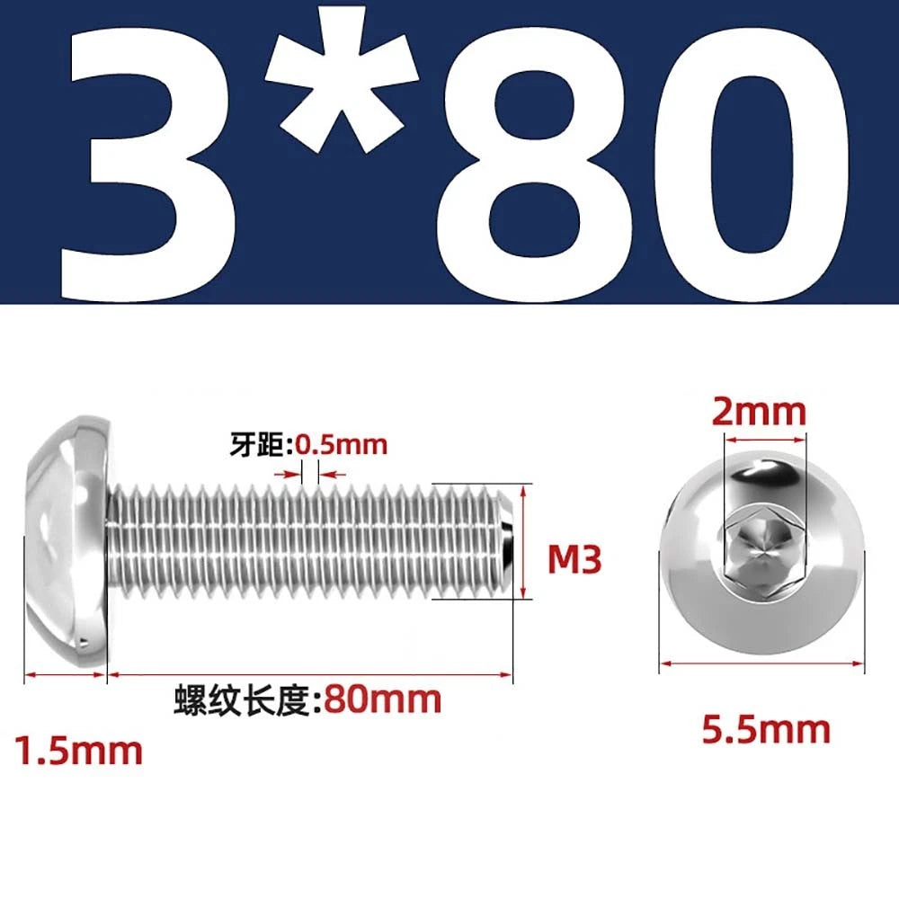 M1.6–M5 A2 Stainless Steel Button Head Socket Cap Screws – Round Pan Head, Hex Drive, Fully Threaded