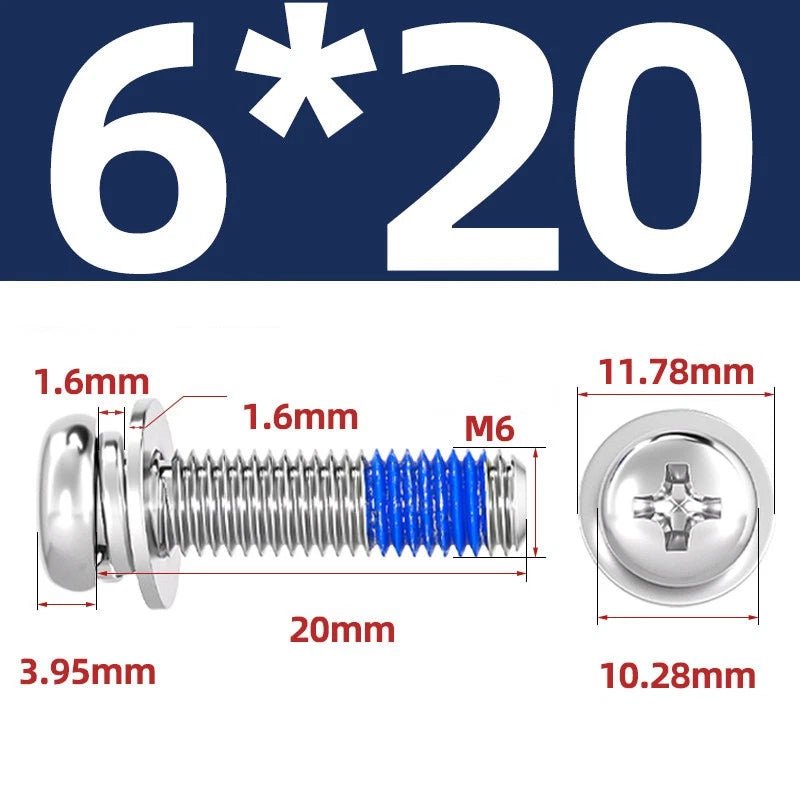 A2 Stainless Steel Phillips Pan Head Machine Screws with Flat & Spring Washers — M2 to M10 - HomeDIYer