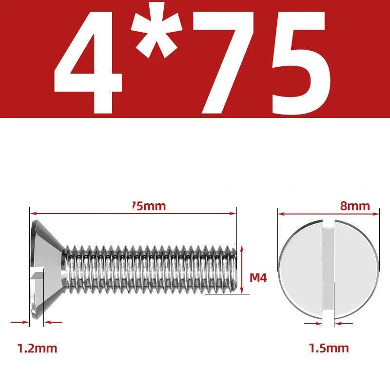 A2 Stainless Steel Slotted Countersunk Machine Screws — M1.6 to M10, Flat Head CSK Bolts - HomeDIYer