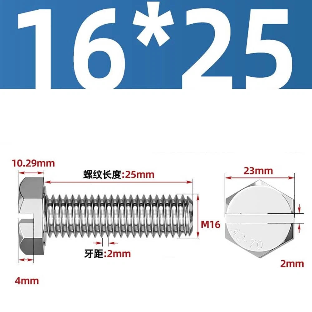 External Hex Slotted Machine Screws – A2 Stainless Steel, M4 to M16, Fully Threaded