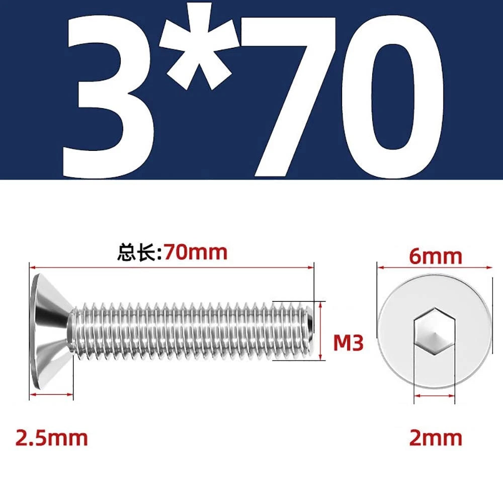 Countersunk Hex Socket Screws – A2 Stainless Steel, M2 to M16, DIN 7991, Fully Threaded
