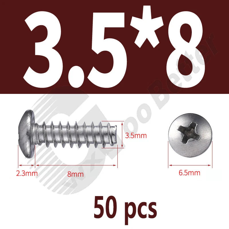 Pan Head Sheet Metal Screws Metric M1~M6 A2 Stainless Steel Sheet Metal Screws