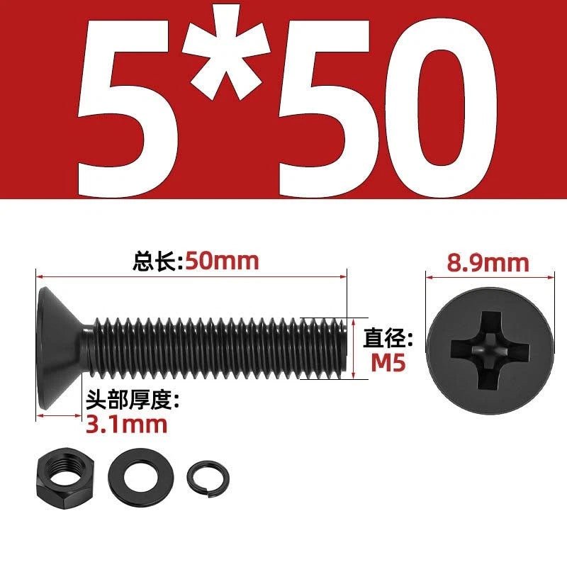 M2–M6 Phillips Countersunk Head Machine Screws with Nut and Washer | Carbon Steel Bolt Set - HomeDIYer