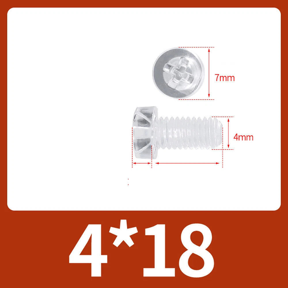 M2-M10 Clear Plastic Phillips Round/Pan Head Machine Screws Cross Screws Hex Nut
