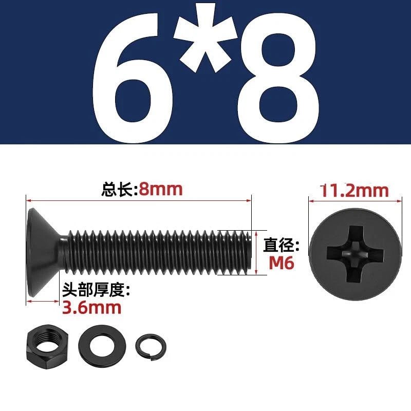 M2–M6 Phillips Countersunk Head Machine Screws with Nut and Washer | Carbon Steel Bolt Set - HomeDIYer