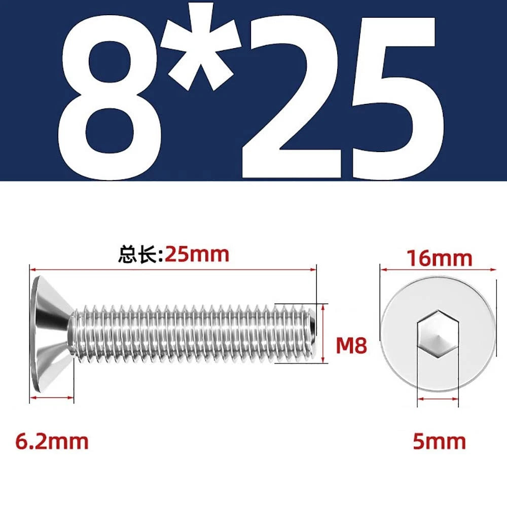 Countersunk Hex Socket Screws – A2 Stainless Steel, M2 to M16, DIN 7991, Fully Threaded