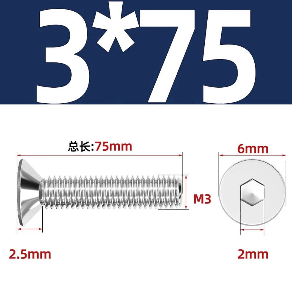 Countersunk Hex Socket Screws – A2 Stainless Steel, M2 to M16, DIN 7991, Fully Threaded
