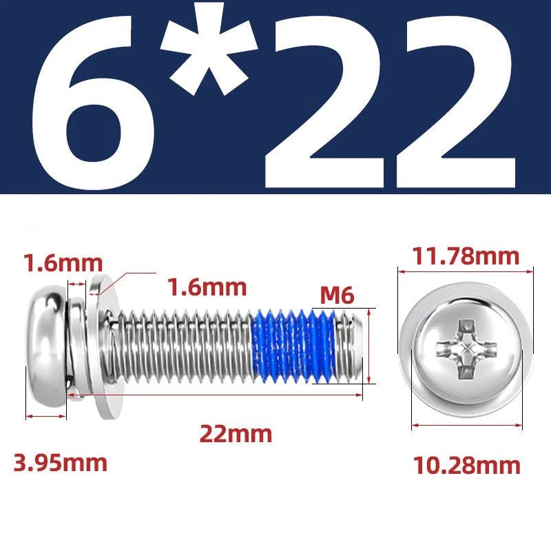 A2 Stainless Steel Phillips Pan Head Machine Screws with Flat & Spring Washers — M2 to M10 - HomeDIYer