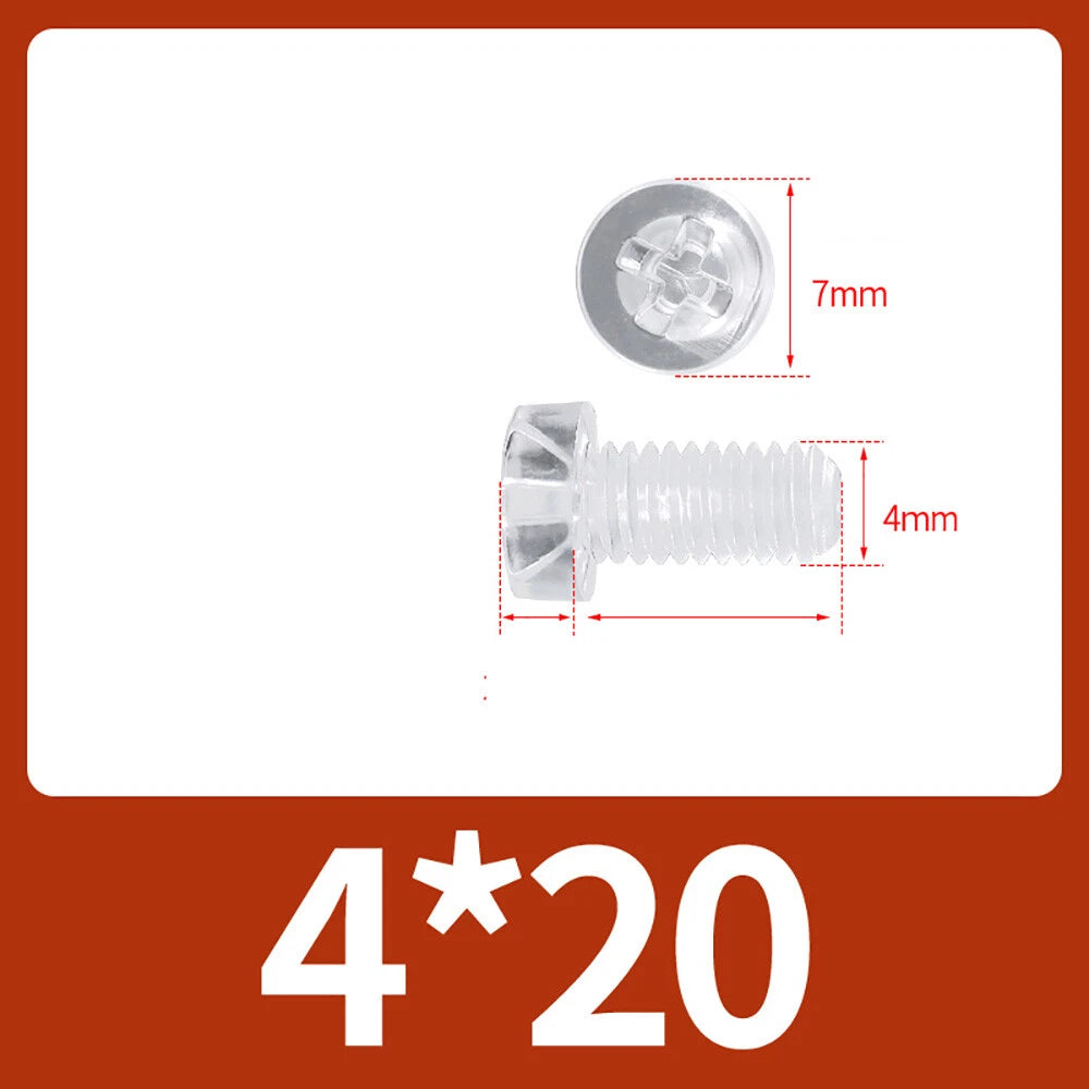 M2-M10 Clear Plastic Phillips Round/Pan Head Machine Screws Cross Screws Hex Nut