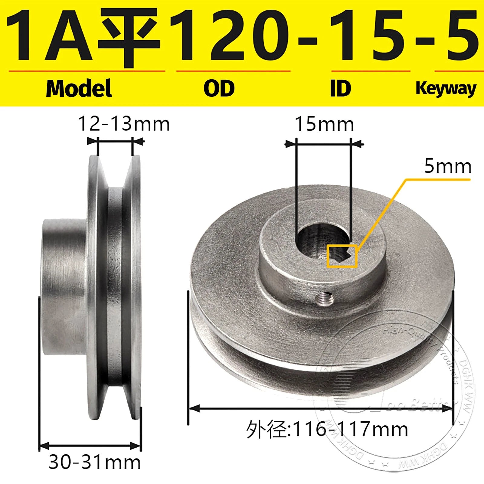 Cast Iron Drive Pulley Single Groove 1A Flat For A/V Belt Pulley OD 50mm-130mm