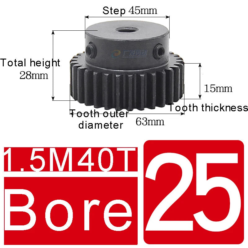 1.5Mod 45# Steel Spur Gears 10-150T Pinion Gear With Step Motor Gear Bore 5-25mm