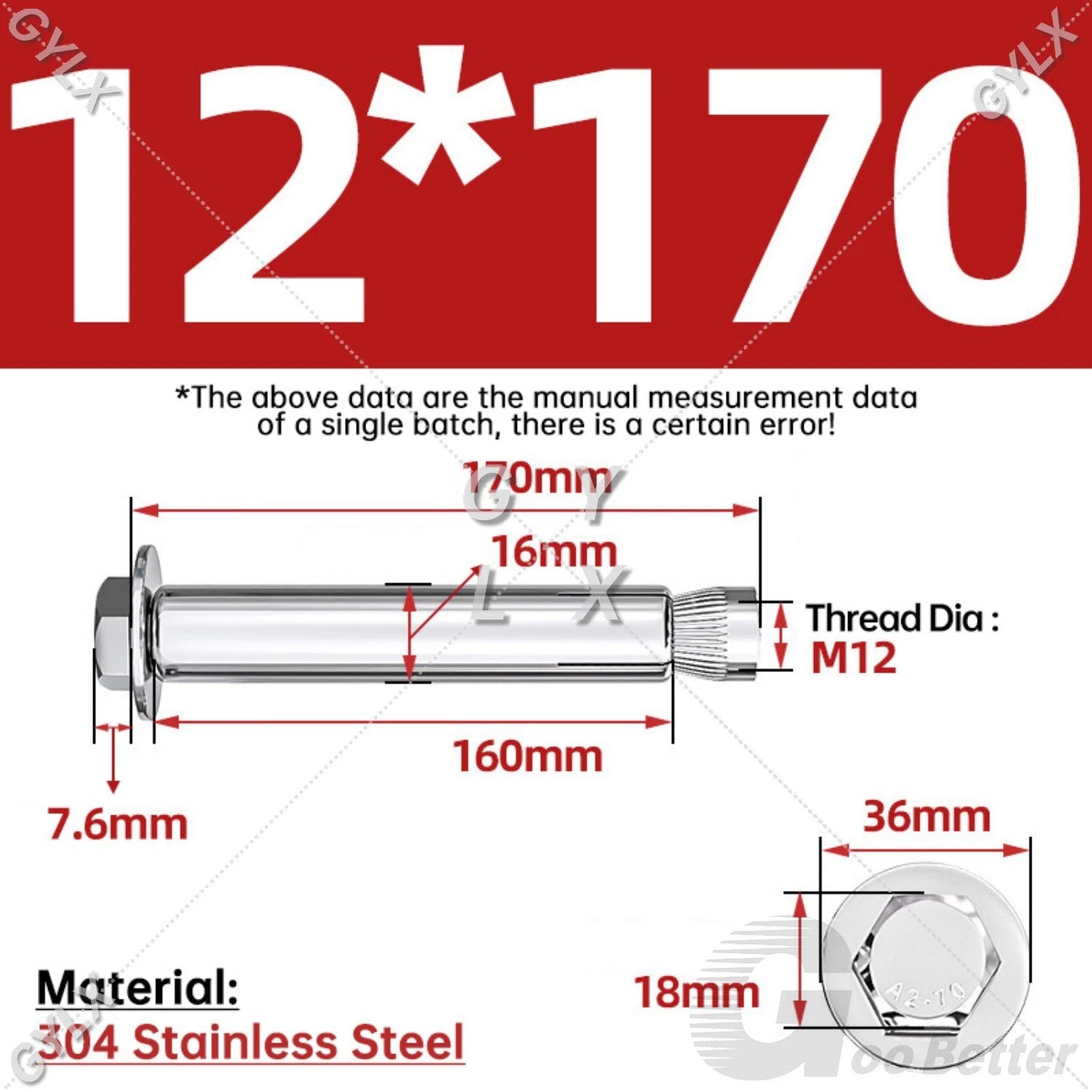 Expansion Anchor Bolts for Masonry — M6 to M16, Stainless Steel & Zinc-Coated