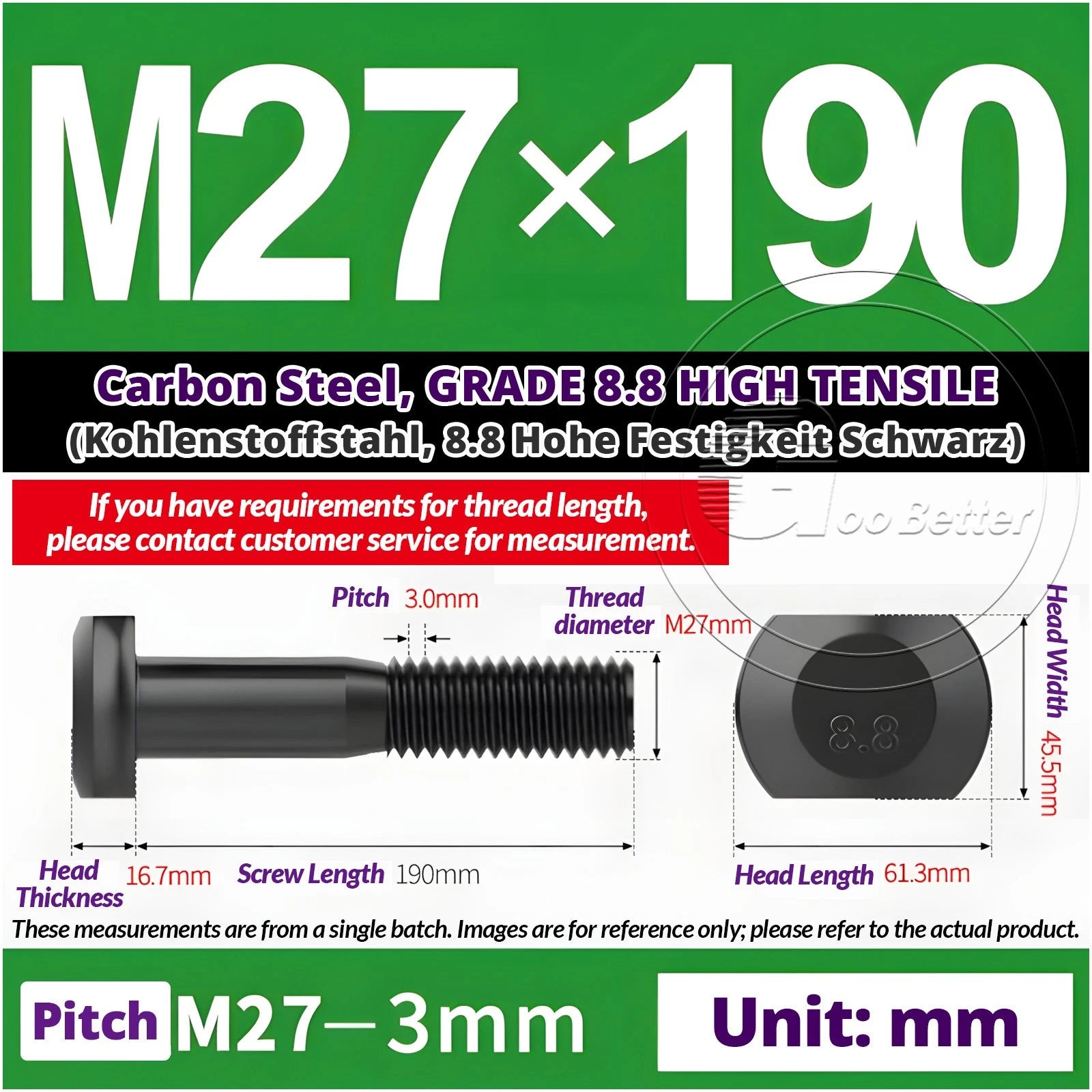 T-Slot Bolts M22 - M42 T Track Bolts 70mm to 500mm Long GRADE 8.8 HIGH TENSILE