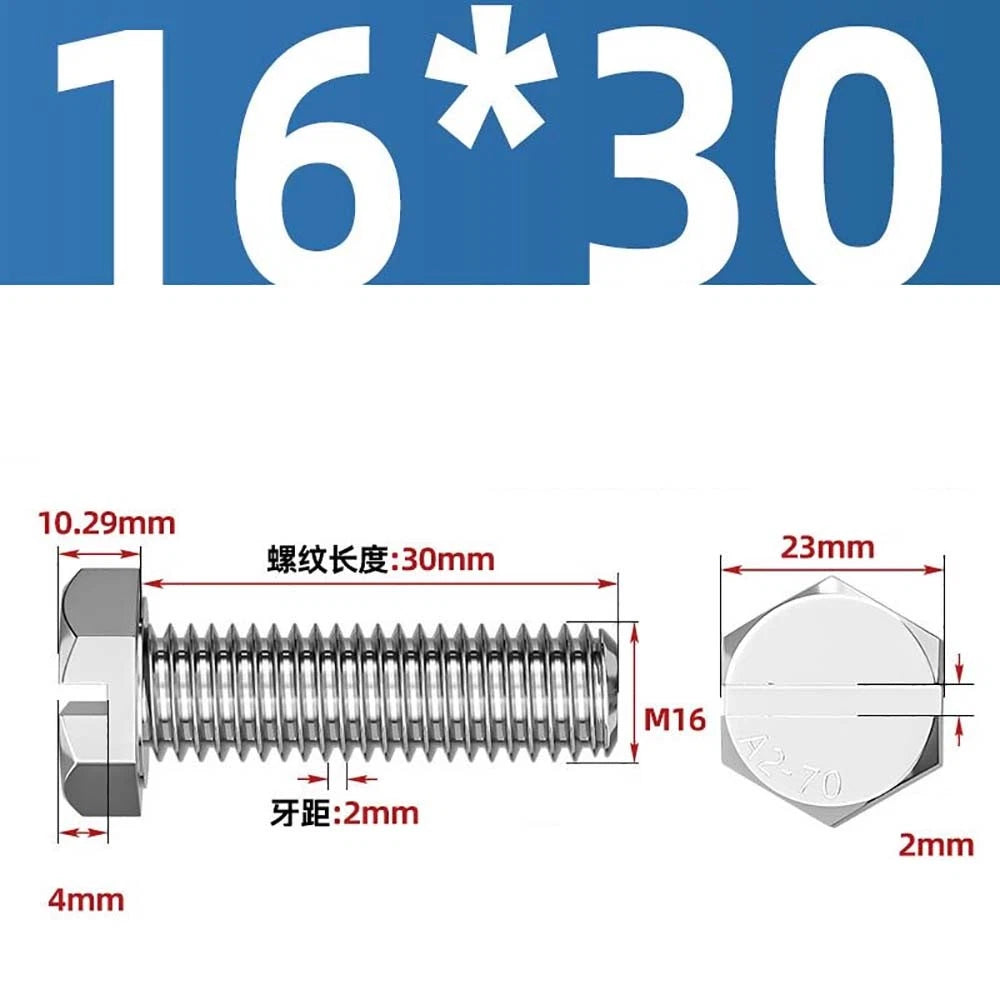 External Hex Slotted Machine Screws – A2 Stainless Steel, M4 to M16, Fully Threaded