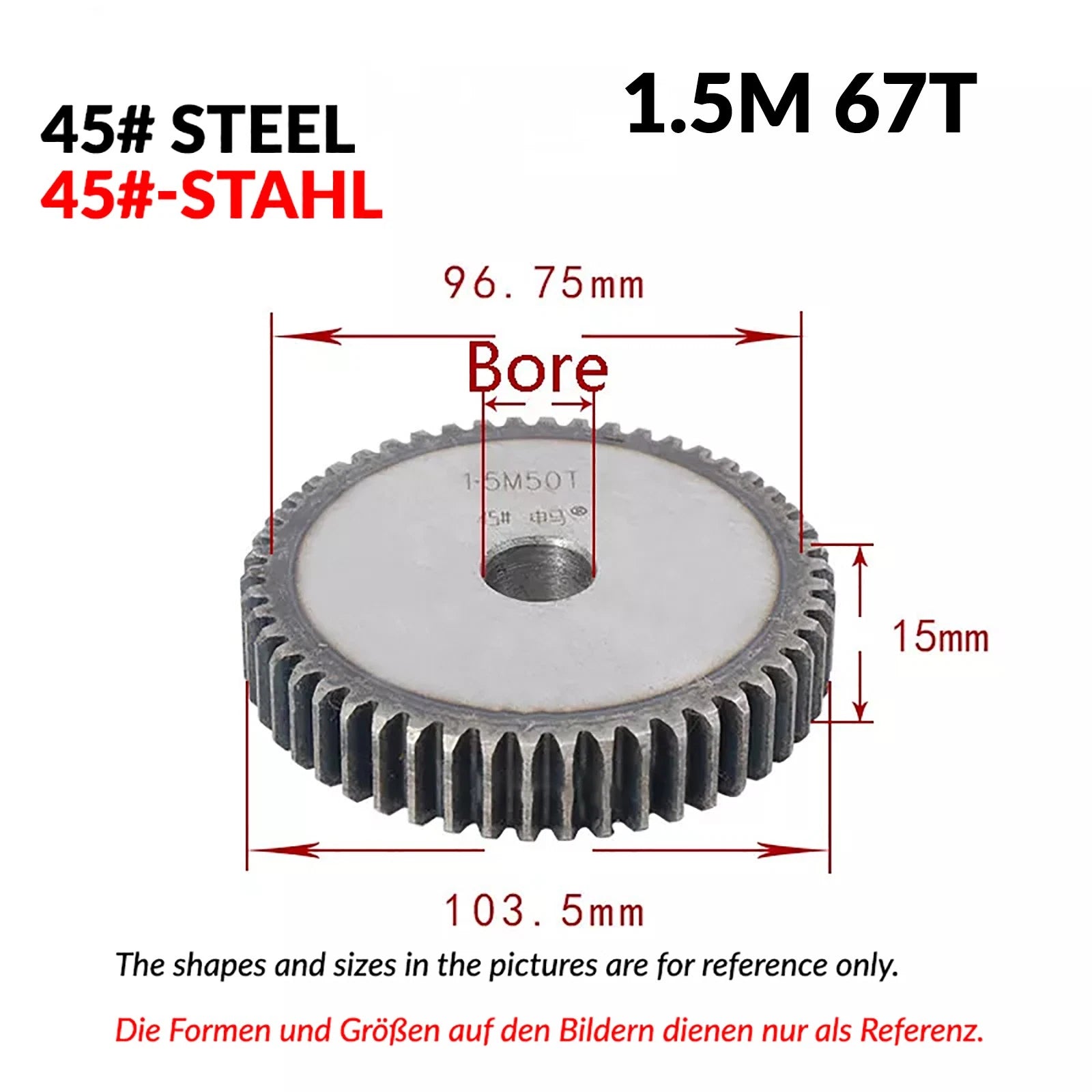1/1.5/2 Mod 12T-150T Spur Gear 45# Steel Pinion Gear Thickn10-20mm Transmission