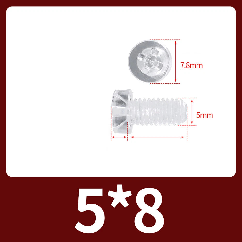 M2-M10 Clear Plastic Phillips Round/Pan Head Machine Screws Cross Screws Hex Nut