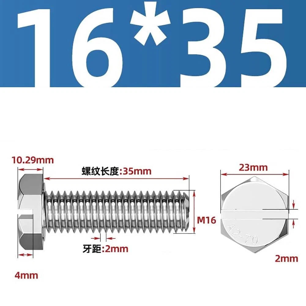 External Hex Slotted Machine Screws – A2 Stainless Steel, M4 to M16, Fully Threaded