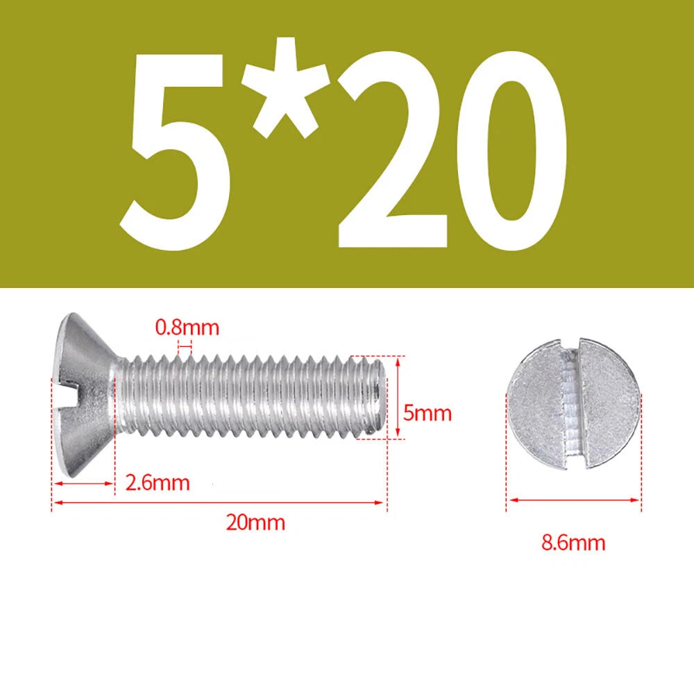M1.6–M8 A2 Stainless Steel Flat Head Slotted Machine Screws | Countersunk Bolts