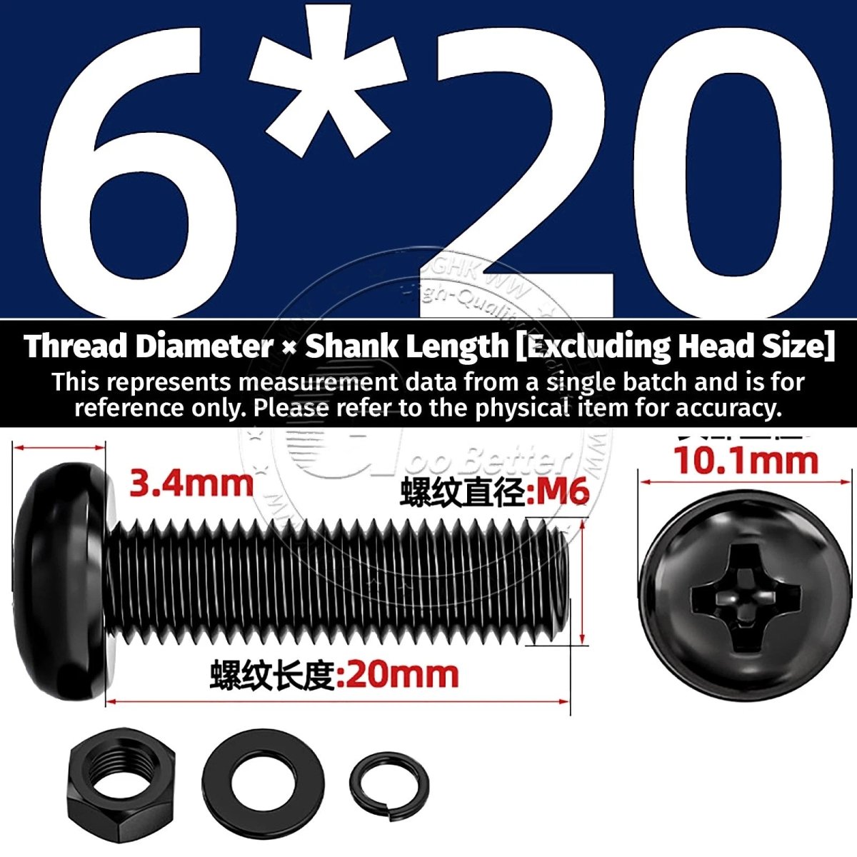 Black Phillips Pan Head Machine Screws with Washers — Metric M2 to M6 - HomeDIYer