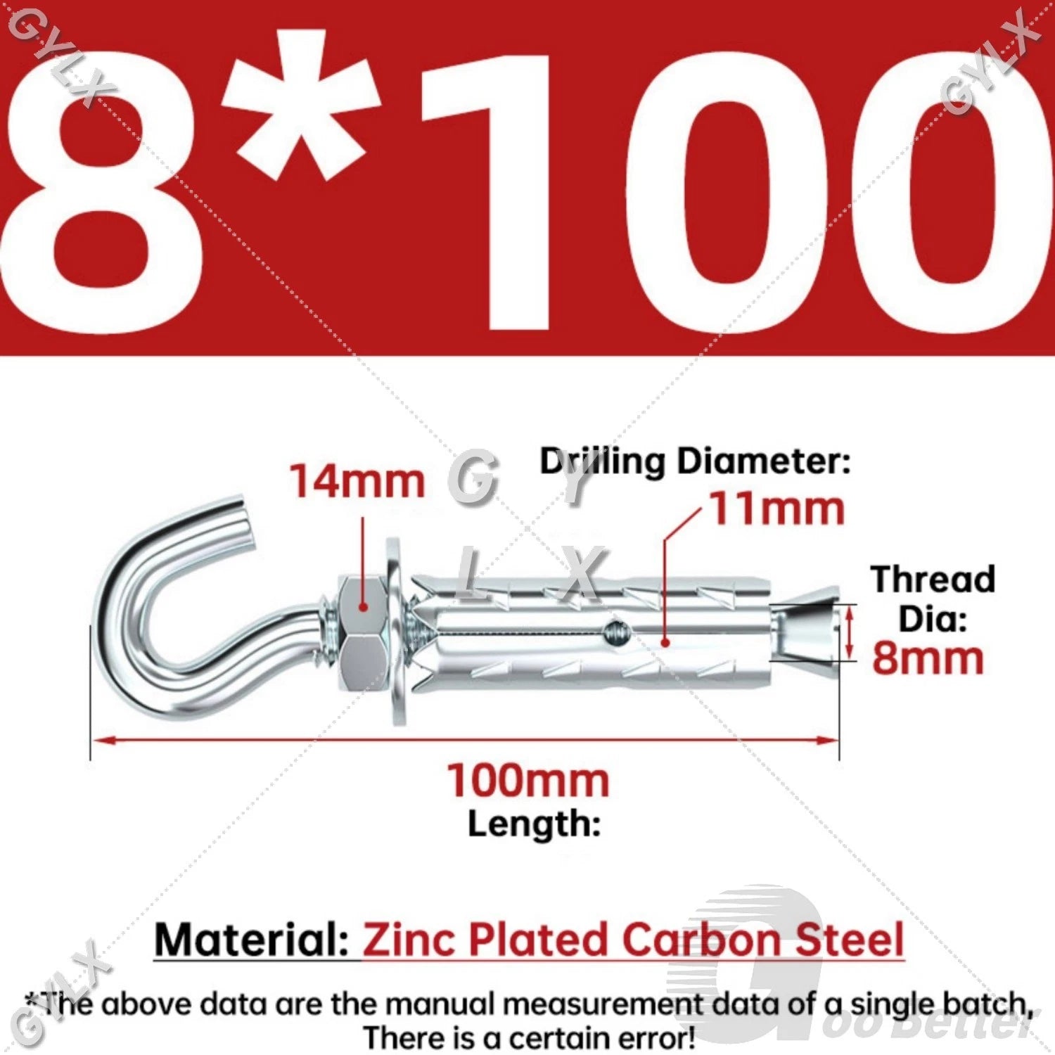 Galvanized Masonry Concrete Expansion Bolts — M6 M8 M10 M12 Wall Anchor Screws