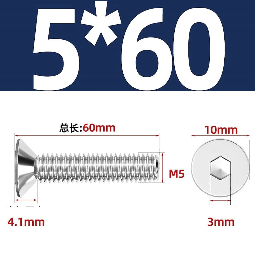 A4 Stainless Steel Countersunk Hex Socket Screws – Marine Grade, M2 to M16 (DIN 7991)