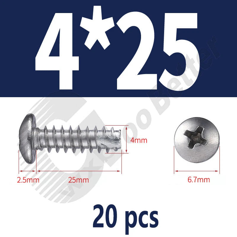 Pan Head Sheet Metal Screws Metric M1~M6 A2 Stainless Steel Sheet Metal Screws