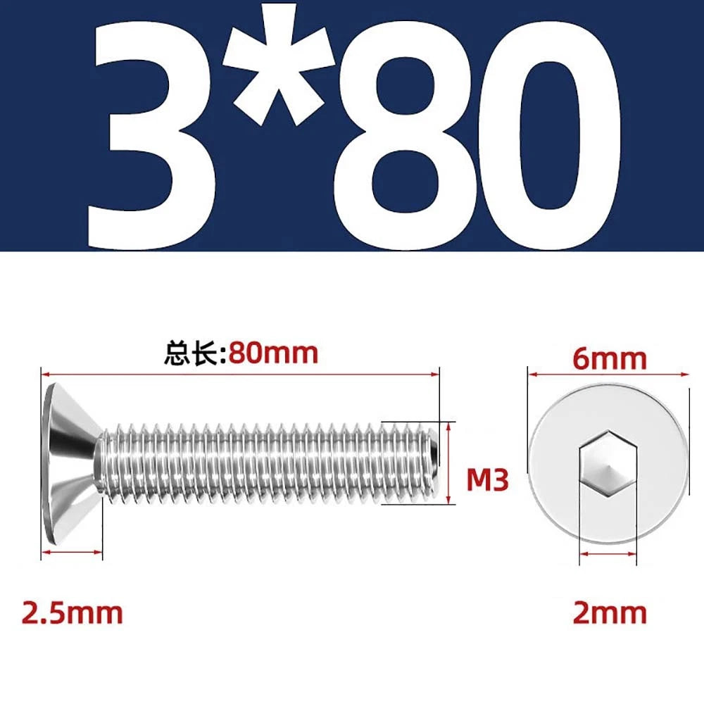 Countersunk Hex Socket Screws – A2 Stainless Steel, M2 to M16, DIN 7991, Fully Threaded