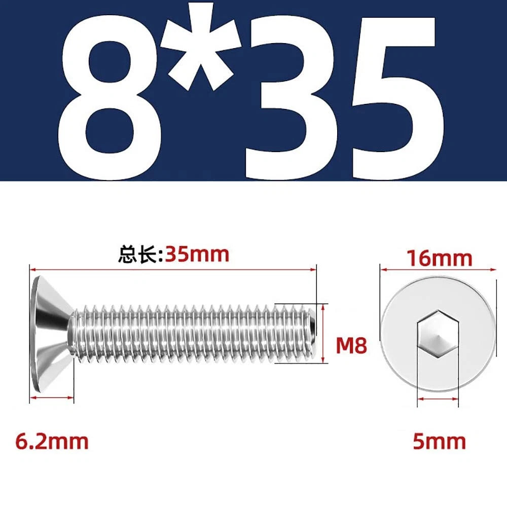 Countersunk Hex Socket Screws – A2 Stainless Steel, M2 to M16, DIN 7991, Fully Threaded