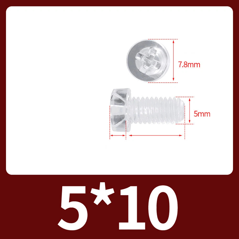 M2-M10 Clear Plastic Phillips Round/Pan Head Machine Screws Cross Screws Hex Nut