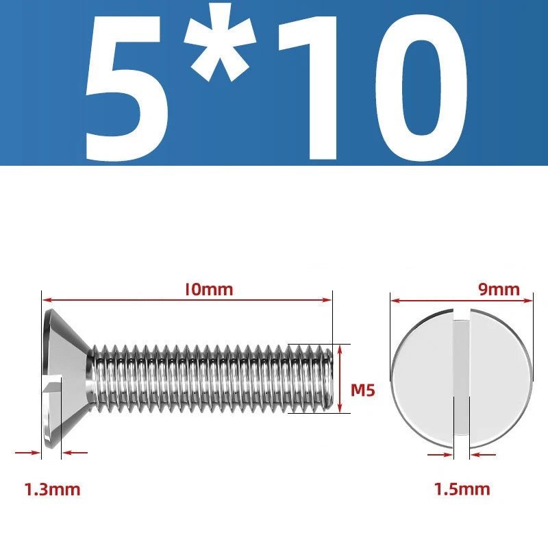 A2 Stainless Steel Slotted Countersunk Machine Screws — M1.6 to M10, Flat Head CSK Bolts - HomeDIYer