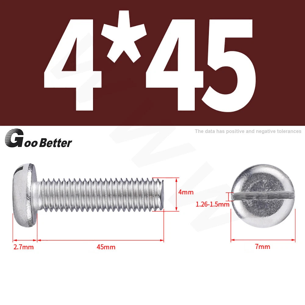 Slotted Pan Head Machine Screws – M1.6 to M4, A2 Stainless Steel, Fully Threaded, Lengths 3mm–60mm