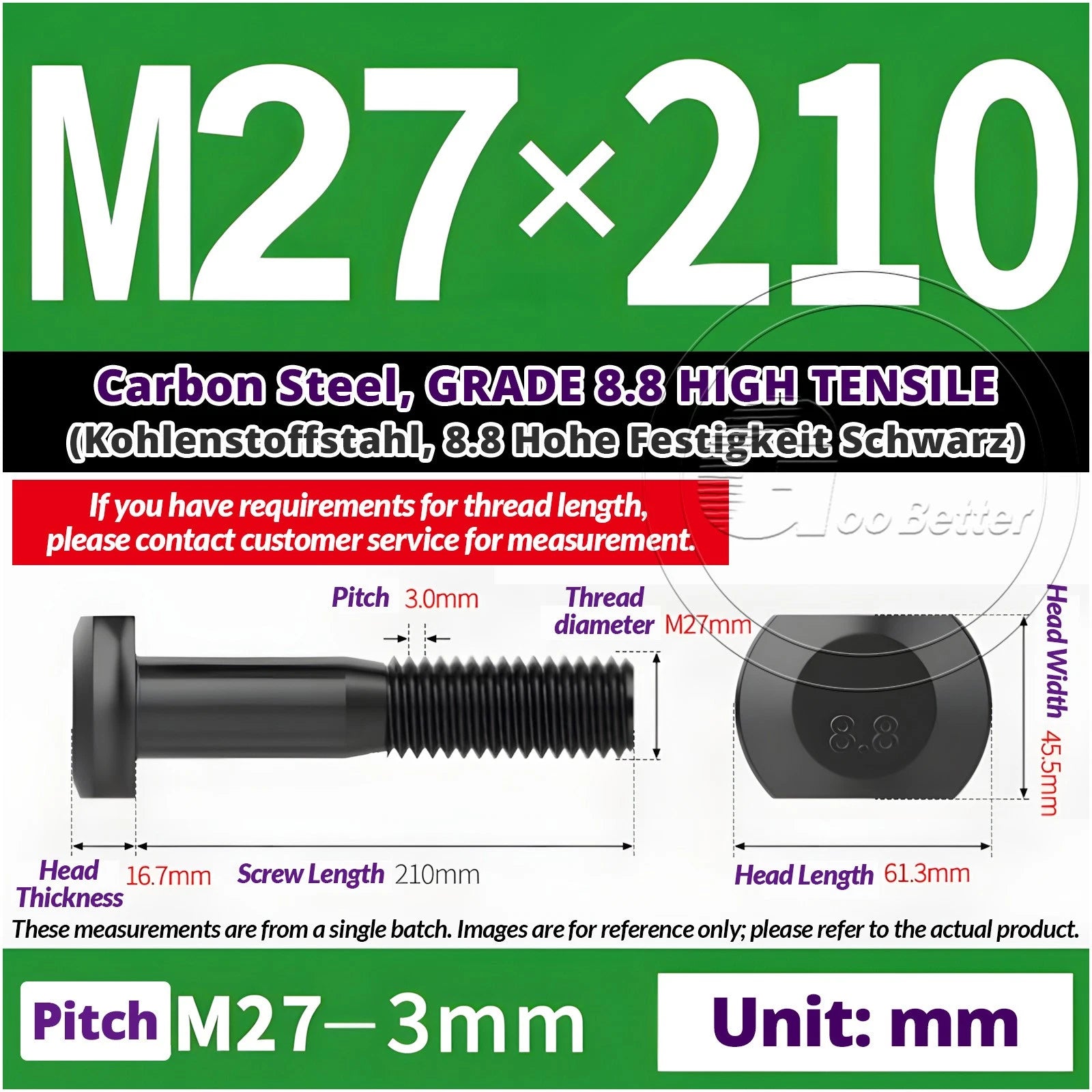 T-Slot Bolts M22 - M42 T Track Bolts 70mm to 500mm Long GRADE 8.8 HIGH TENSILE