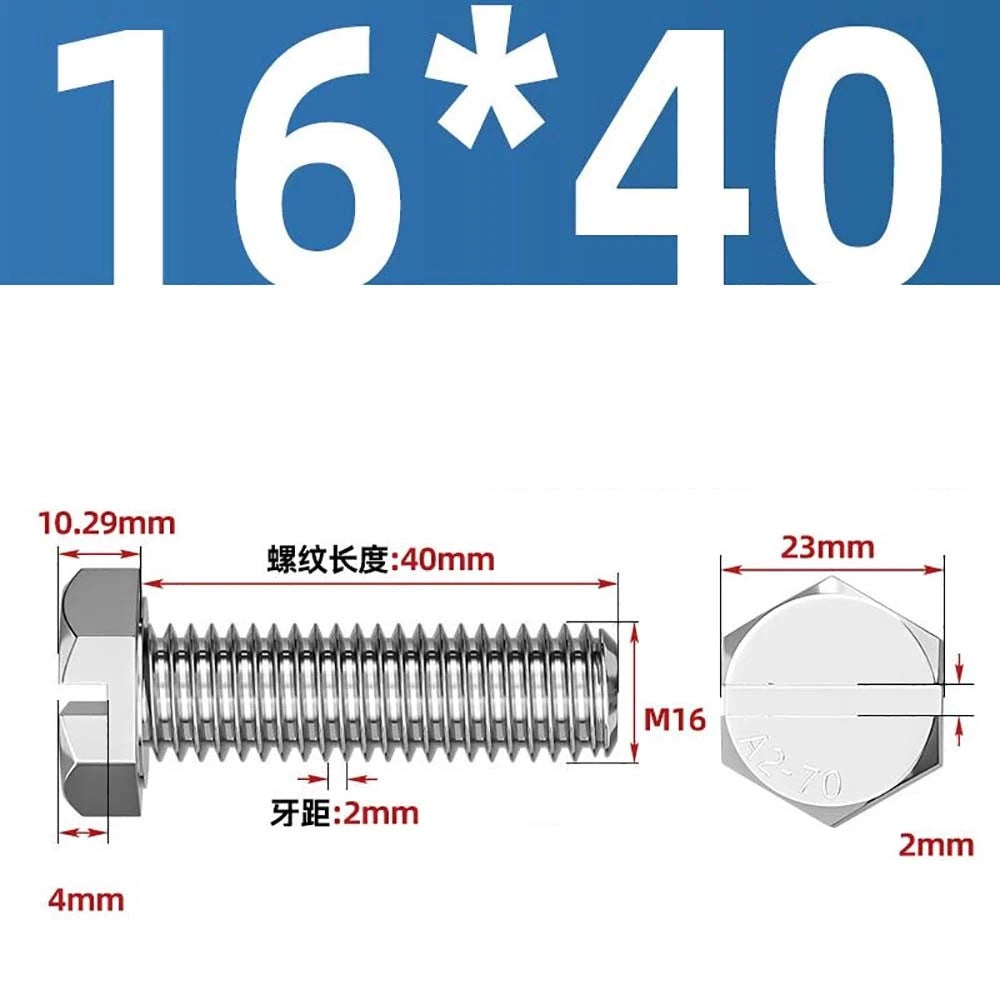 External Hex Slotted Machine Screws – A2 Stainless Steel, M4 to M16, Fully Threaded