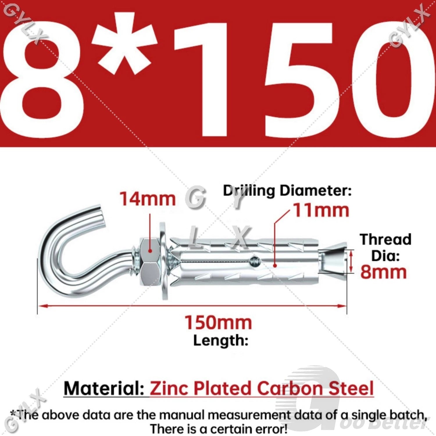 Galvanized Masonry Concrete Expansion Bolts — M6 M8 M10 M12 Wall Anchor Screws