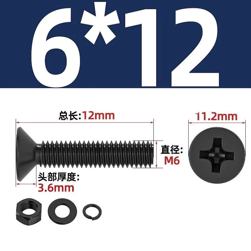 M2–M6 Phillips Countersunk Head Machine Screws with Nut and Washer | Carbon Steel Bolt Set - HomeDIYer