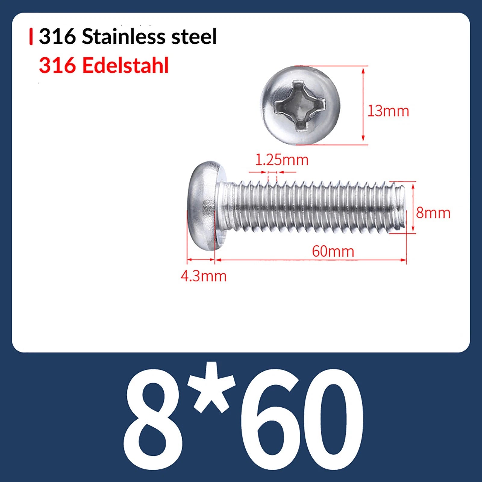 M2 M3 M4 M5 M6 M8 A4 Stainless Steel Phillips Pan Head Machine Screws – DIN 7985, Fully Threaded (4–80mm)