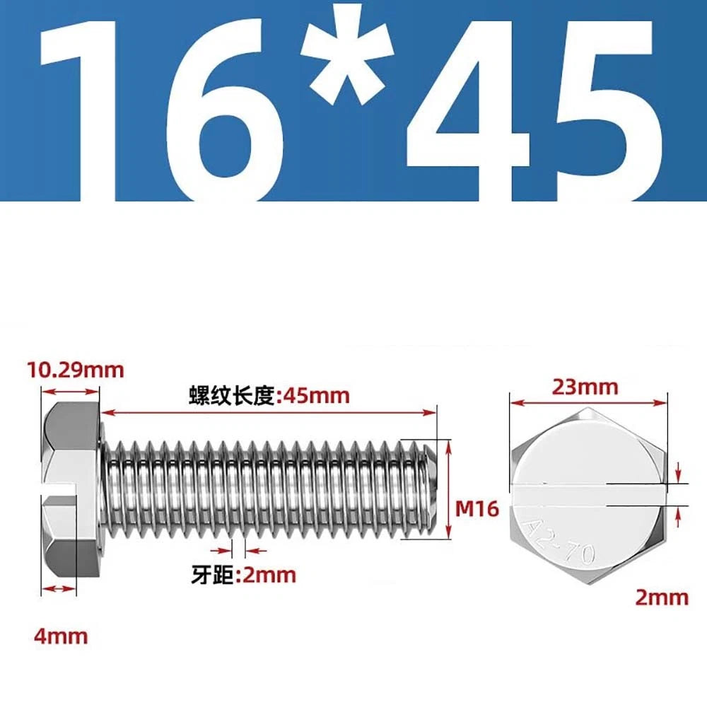 External Hex Slotted Machine Screws – A2 Stainless Steel, M4 to M16, Fully Threaded