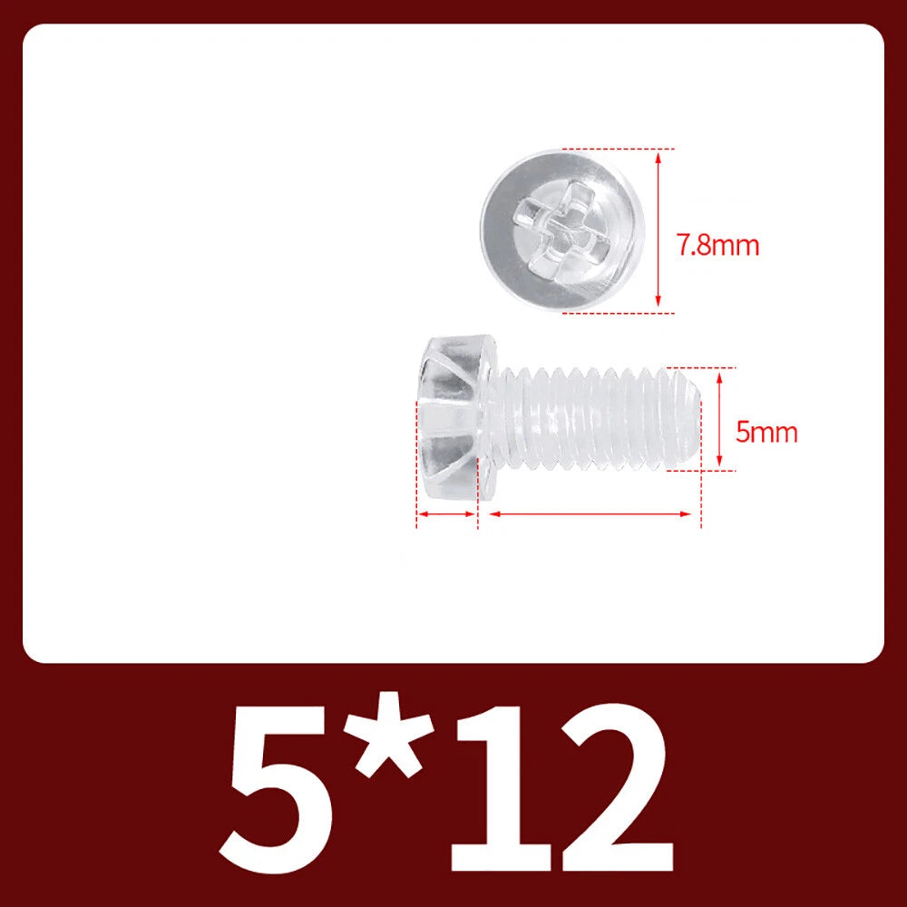 M2-M10 Clear Plastic Phillips Round/Pan Head Machine Screws Cross Screws Hex Nut