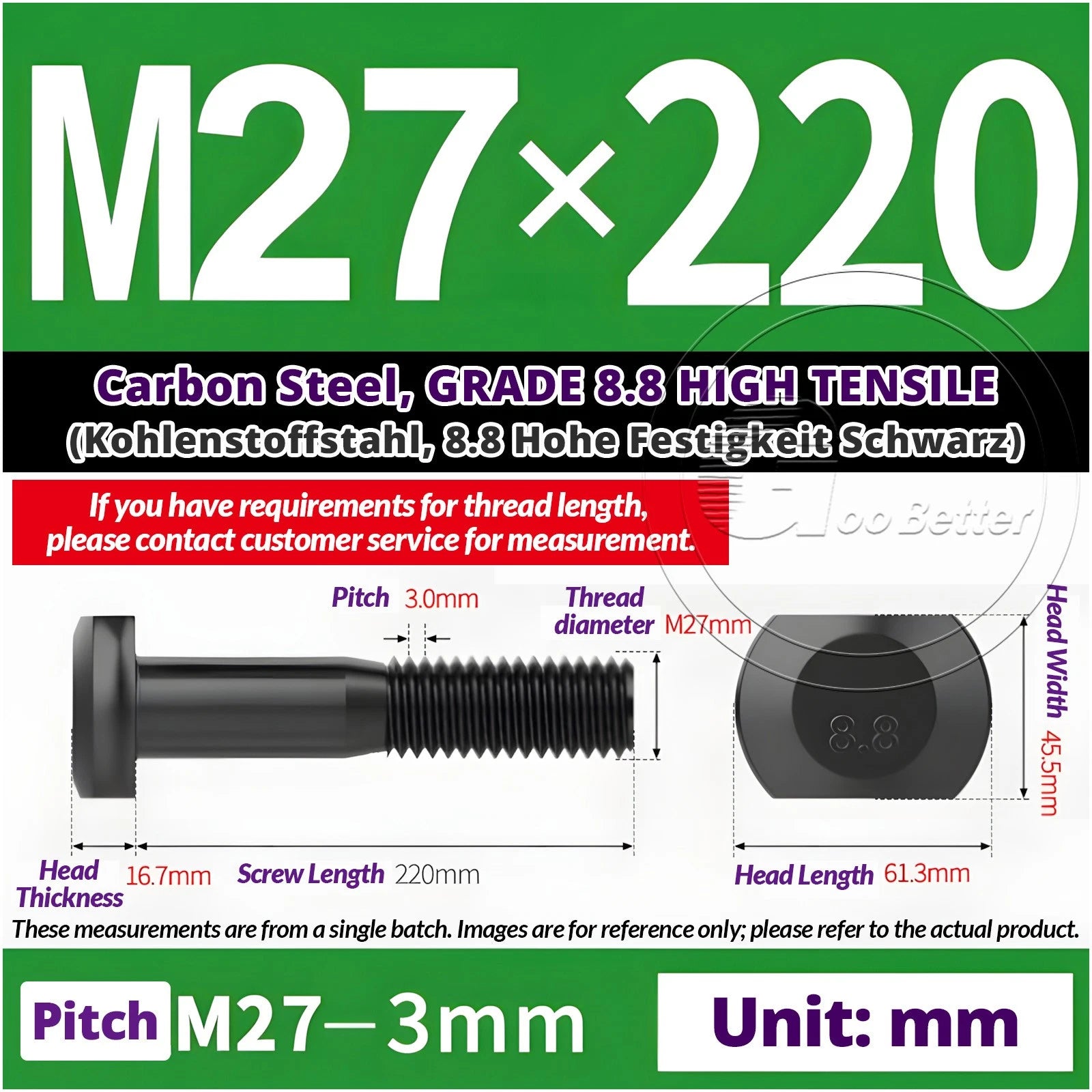 T-Slot Bolts M22 - M42 T Track Bolts 70mm to 500mm Long GRADE 8.8 HIGH TENSILE