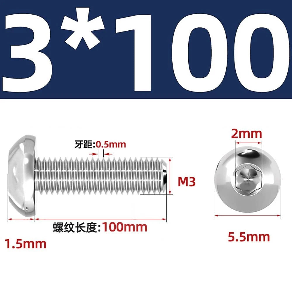 M1.6–M5 A2 Stainless Steel Button Head Socket Cap Screws – Round Pan Head, Hex Drive, Fully Threaded