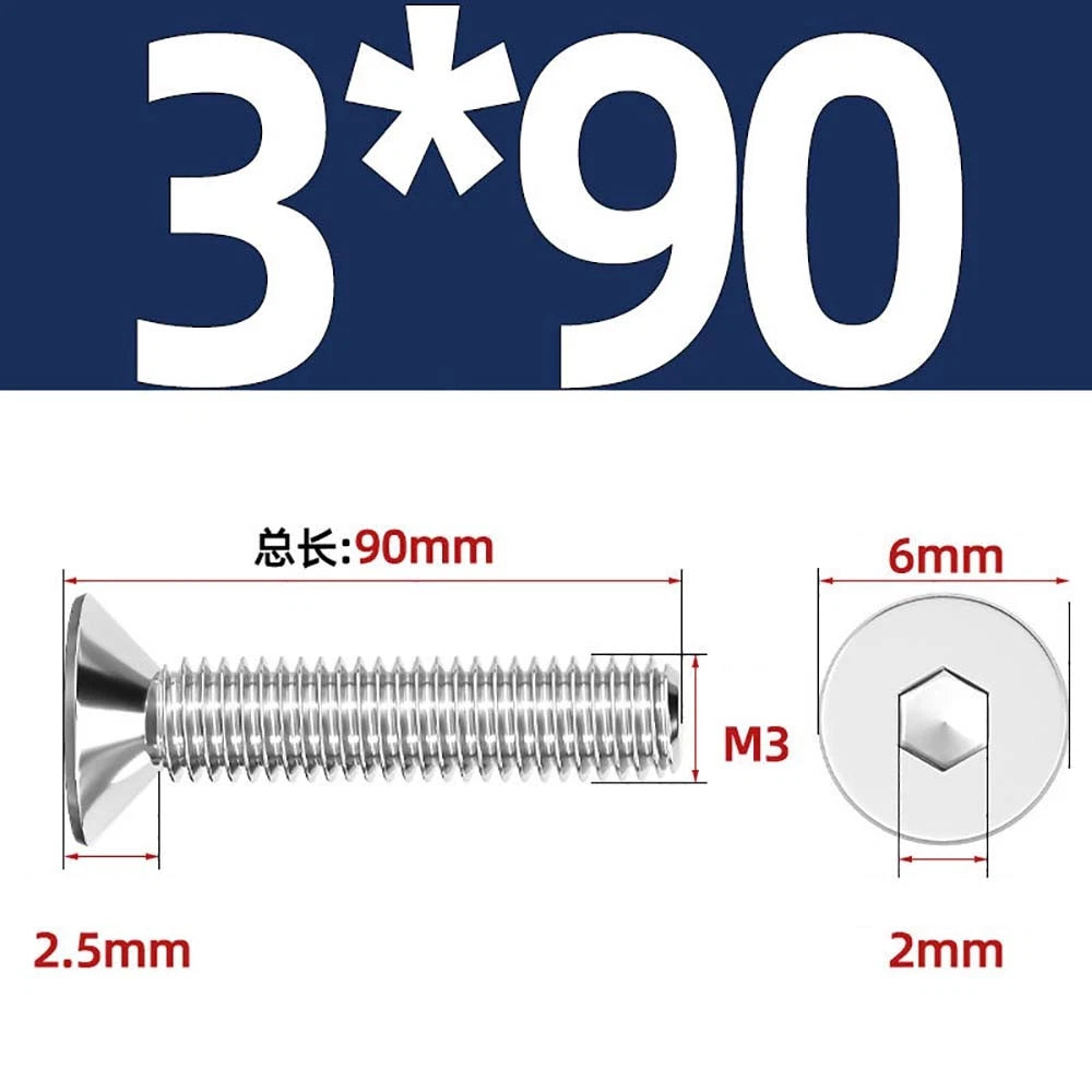 Countersunk Hex Socket Screws – A2 Stainless Steel, M2 to M16, DIN 7991, Fully Threaded