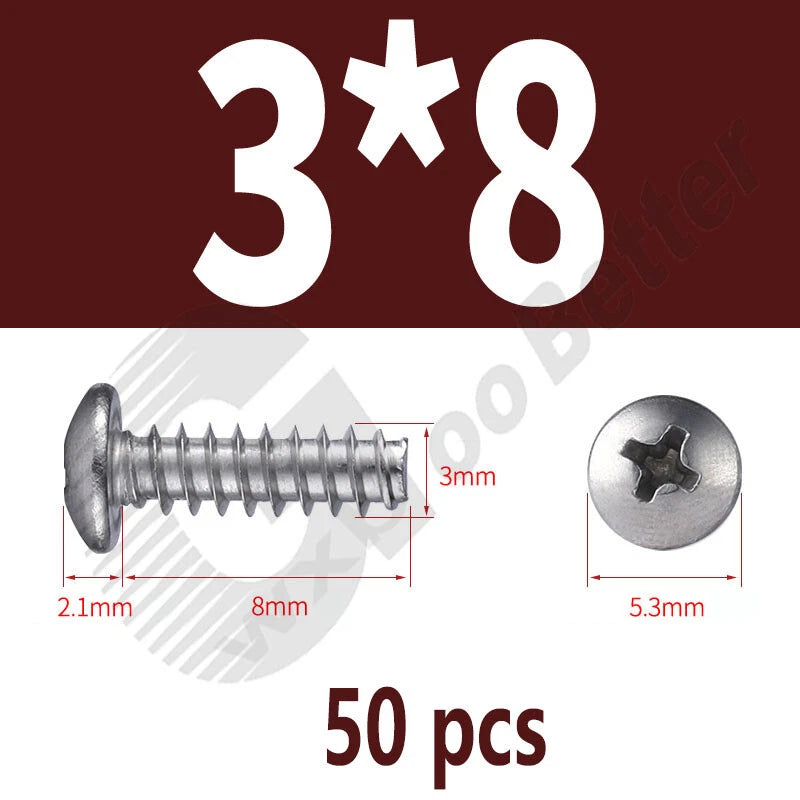 Pan Head Sheet Metal Screws Metric M1~M6 A2 Stainless Steel Sheet Metal Screws